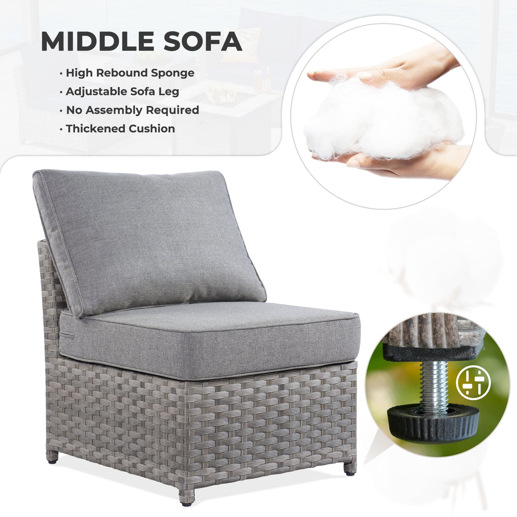 Grey 10 Piece Wicker Patio Conversation Set with Sofa, Ottoman, Fire Pit, Swivel Rocking Chairs J593976