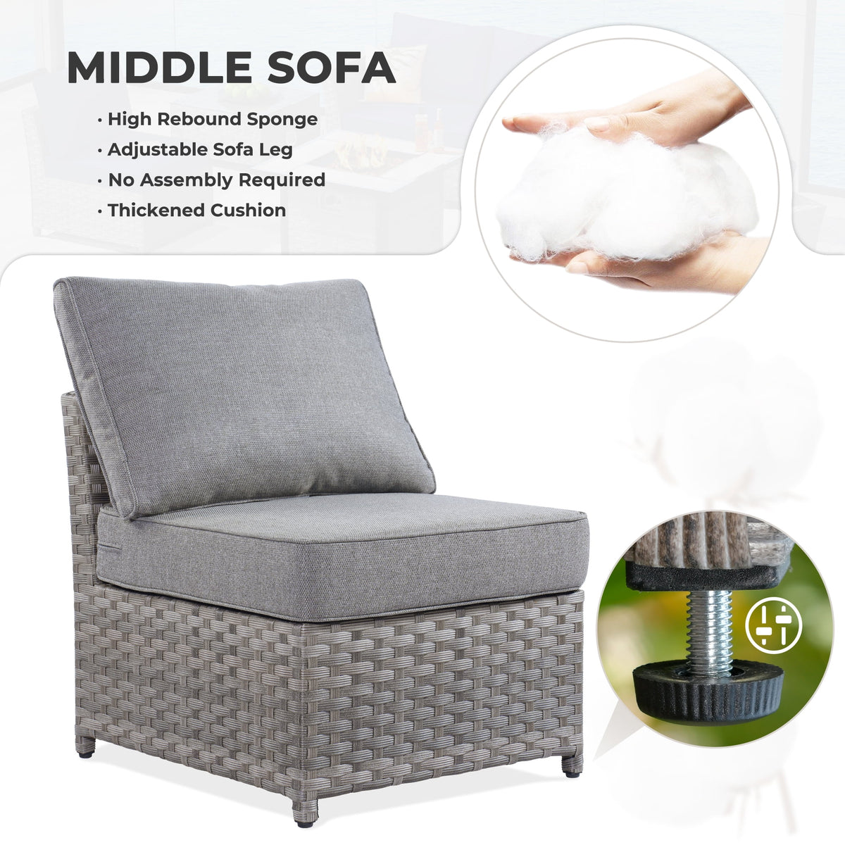 Grey 10 Piece Wicker Patio Conversation Set with Sofa, Ottoman, Fire Pit, Swivel Rocking Chairs J593976