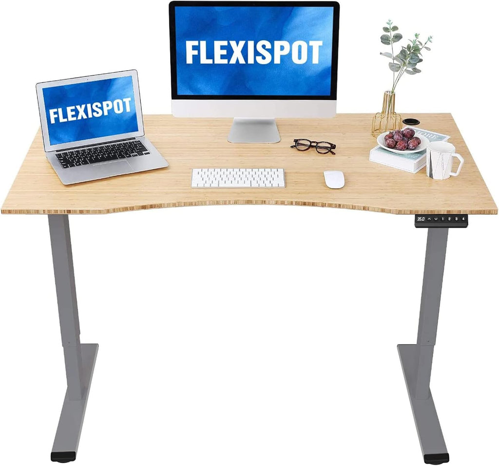 Bamboo Standing Desk 48 x 24 Inches Electric Sit Stand Up Desk with White Frame N325