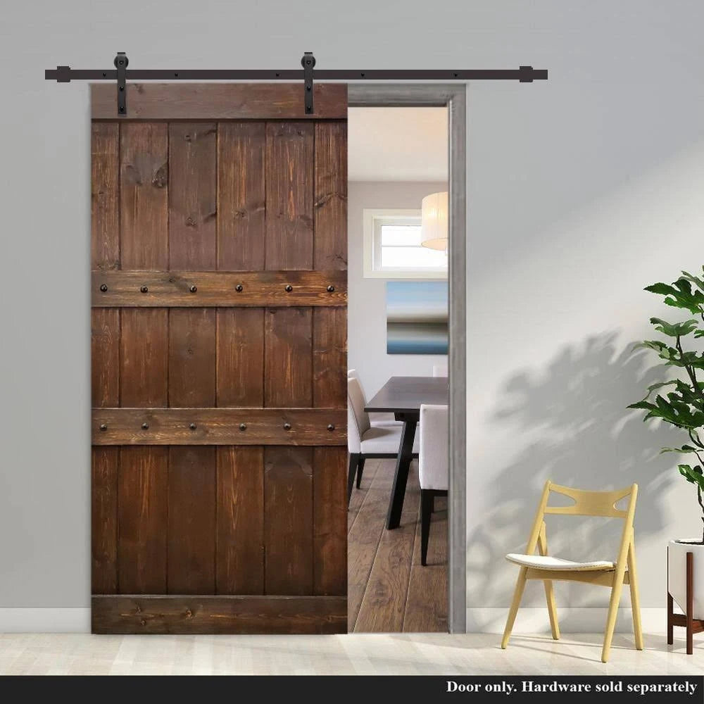 Walnut Stained 3 Panel Solid Wood Barn Door L18369