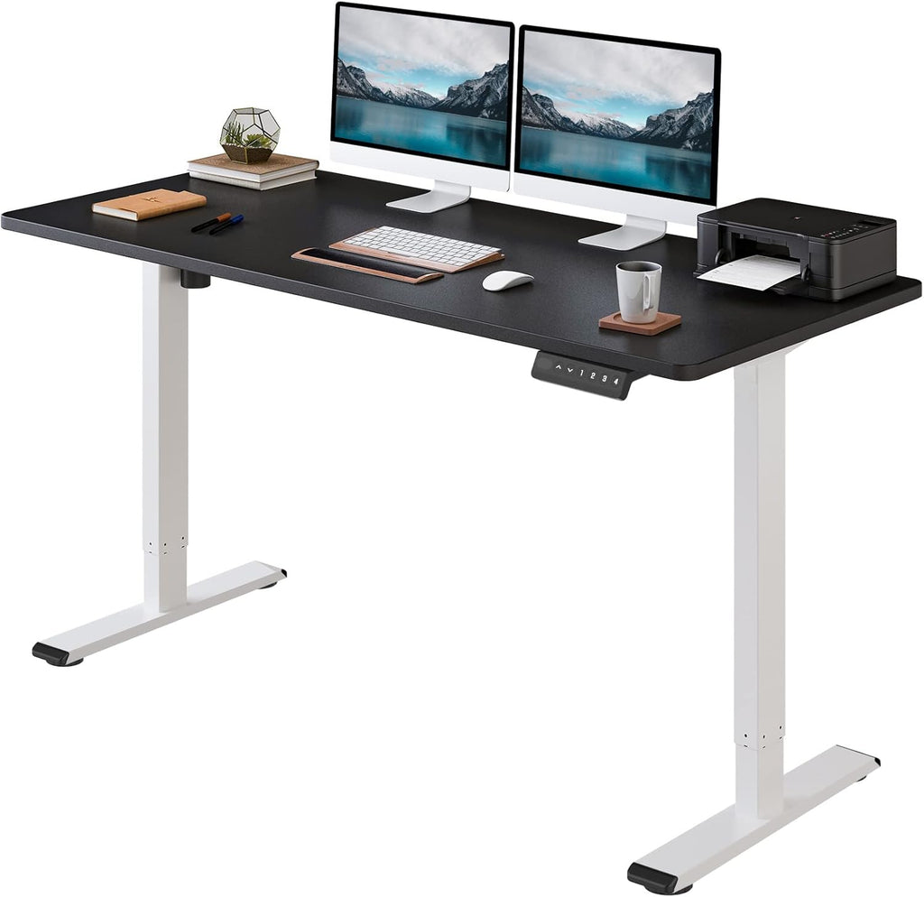 Bamboo Standing Desk 48 x 24 Inches Electric Sit Stand Up Desk with White Frame N325