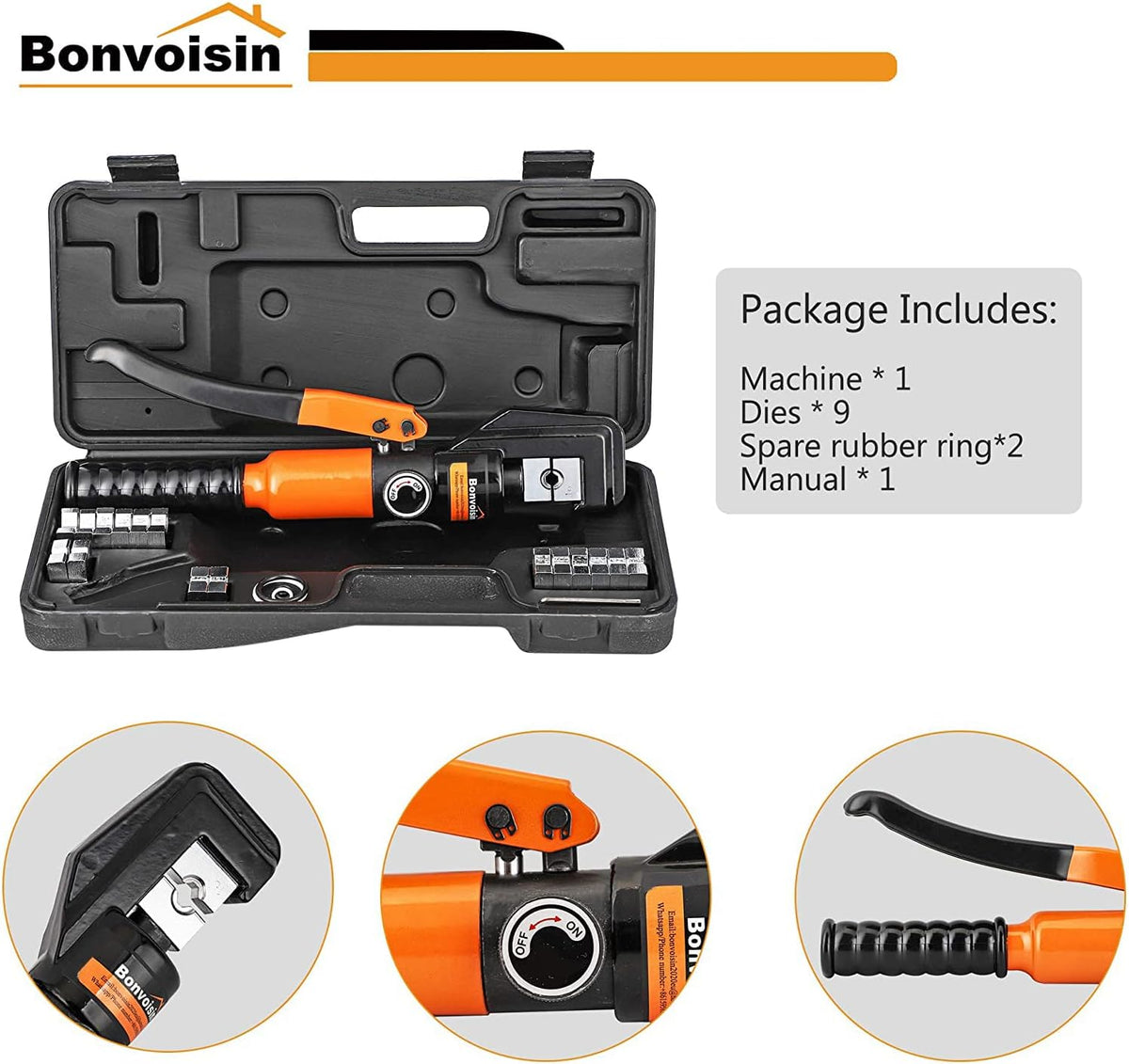 Hydraulic Wire Crimper Battery Cable Crimper awg 12-2/0 awg Lug Crimping Tool with 9 Dies T8036