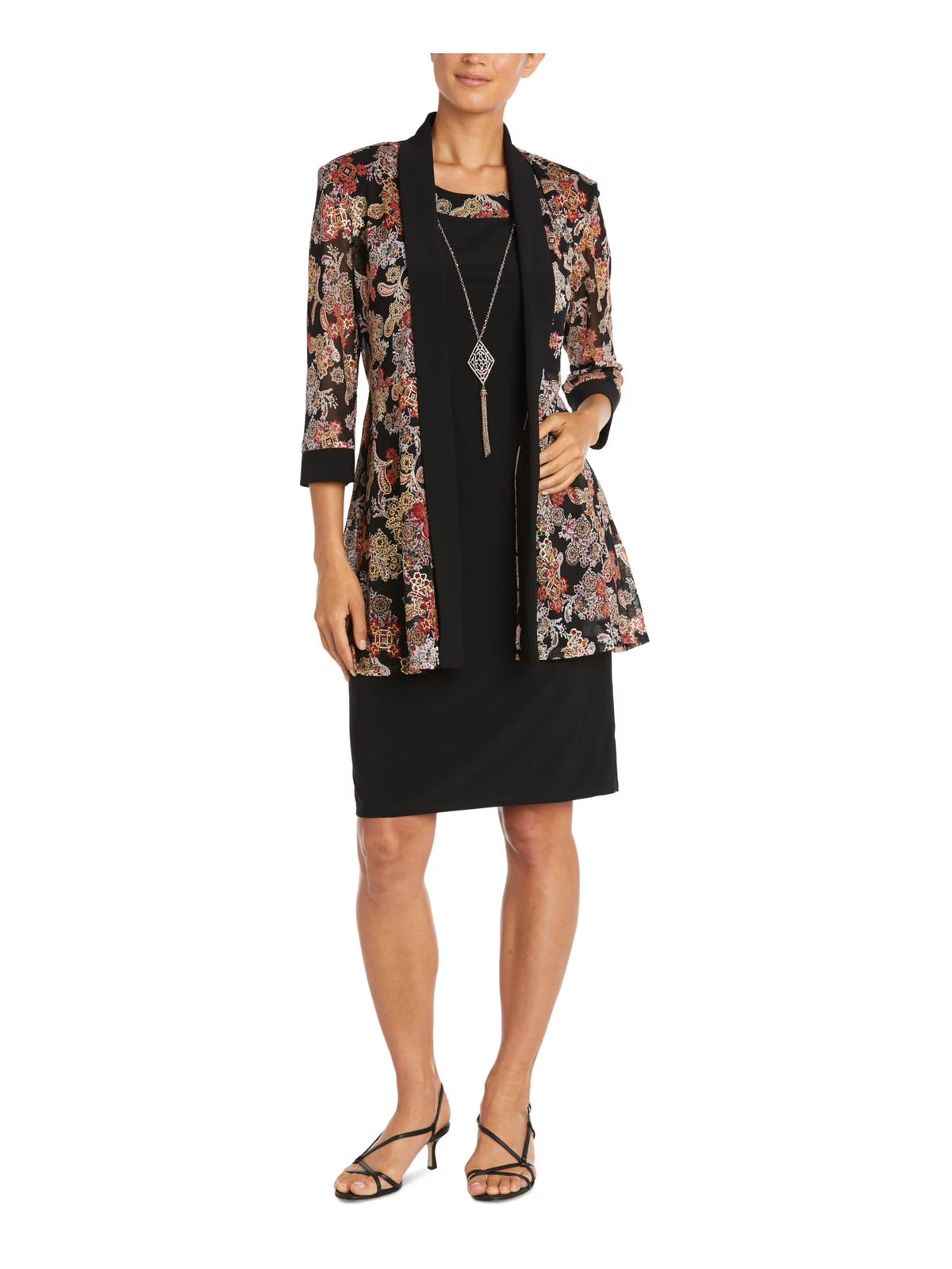 Black Stretch Printed Sleeveless Scoop Neck Evening Shift Dress Plus 20W U6018