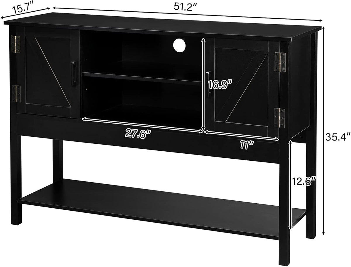 Black Wood Sideboard Buffet Cabinet with Open Shelves Q889