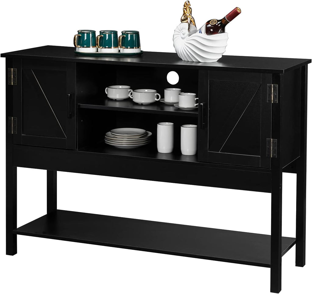 Black Wood Sideboard Buffet Cabinet with Open Shelves Q889