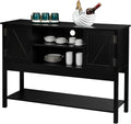 Black Wood Sideboard Buffet Cabinet with Open Shelves Q889