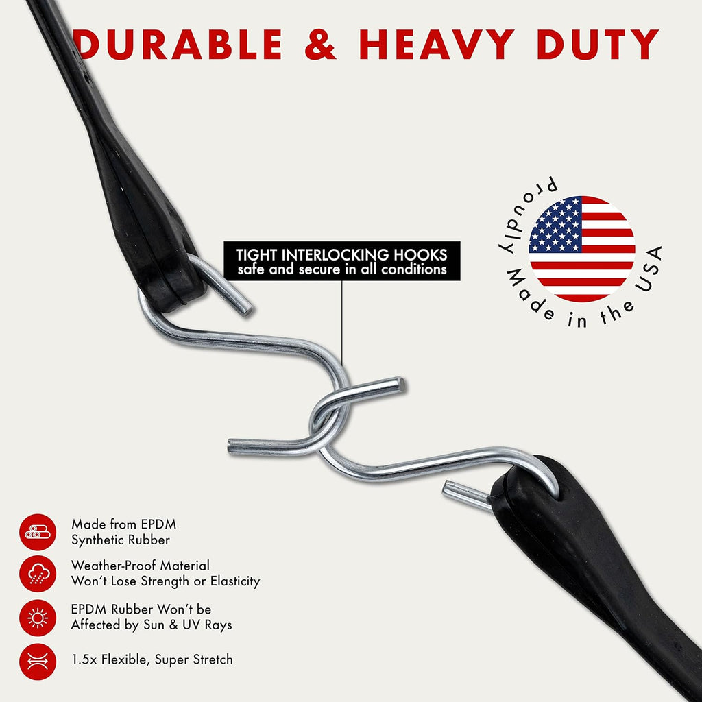 30 Pack Rubber Bungee Cords 21 Long EPDM with Crimped Hooks R573090