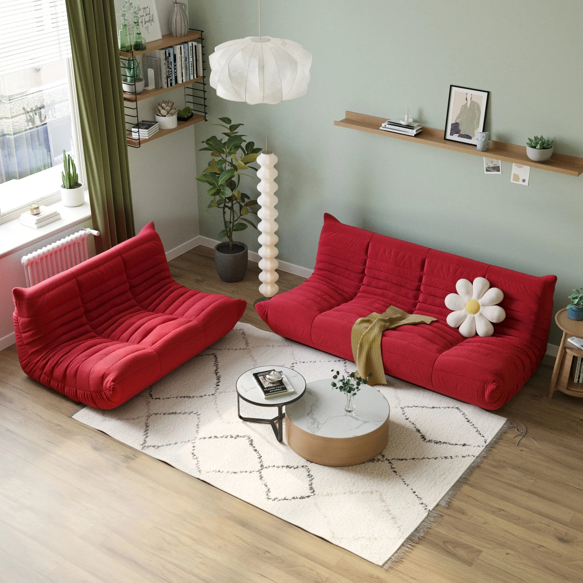 Red Teddy Fabric Sofa Set S1183
