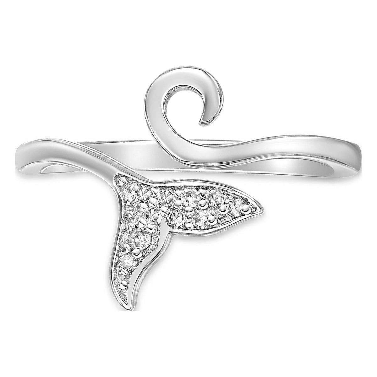 0.04 Carat Natural Diamond Dolphin Tail Open Toe Ring in 925 Sterling Silver V9840
