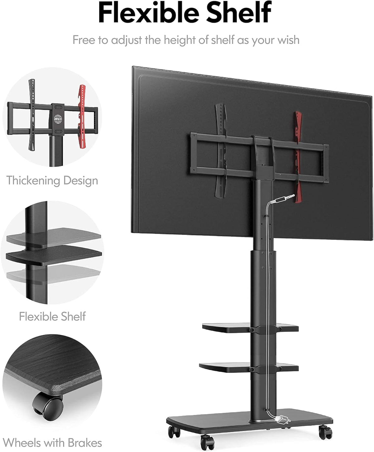 Black Rolling TV Stand for 32-65 Inch TVs Q661