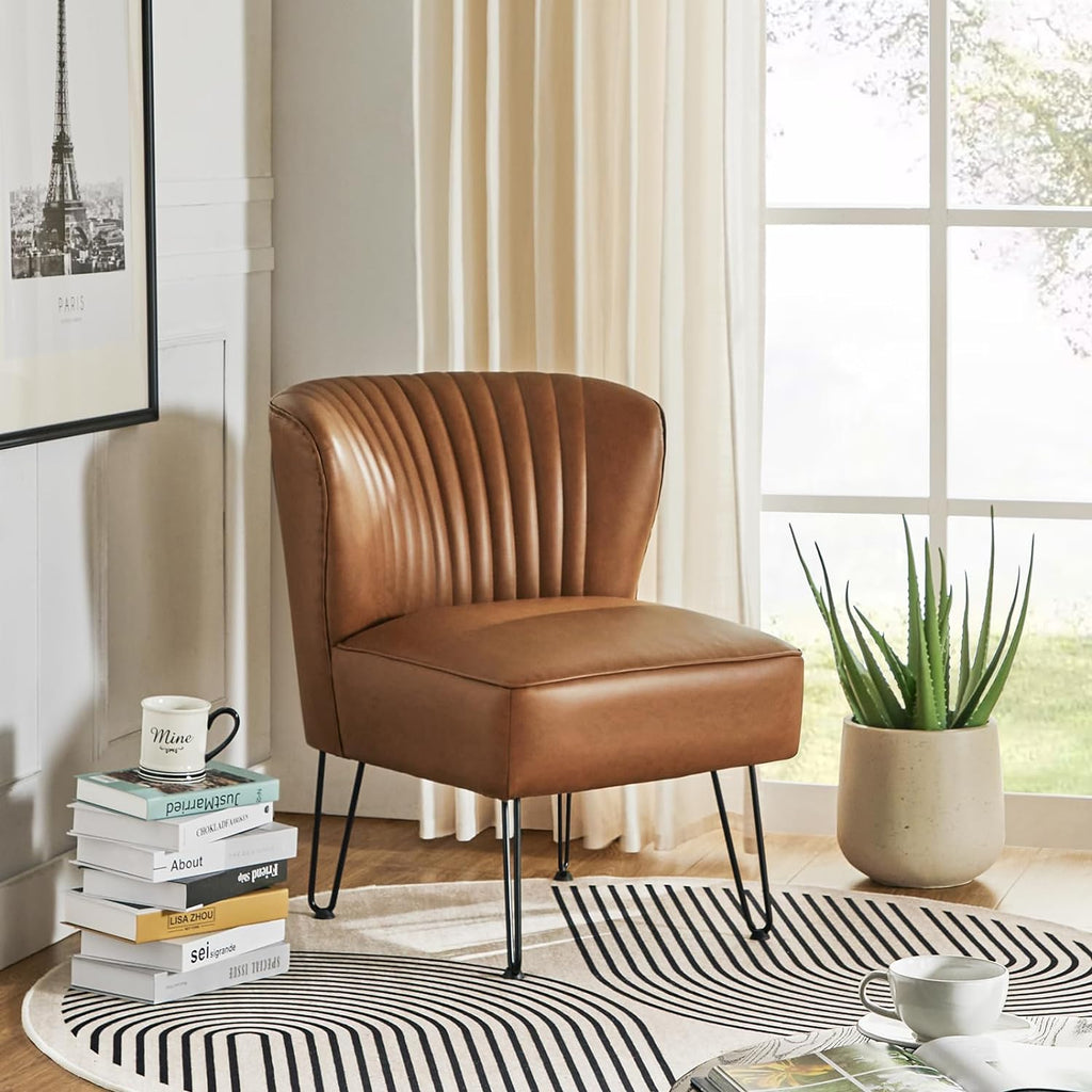 Faux Leather Accent Chair with Metal Base D78666