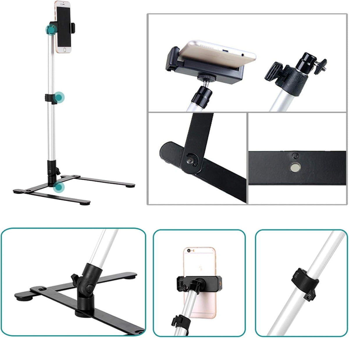 Pack of 2 Adjustable Overhead Phone Tripod Stand with Cellphone Holder U386