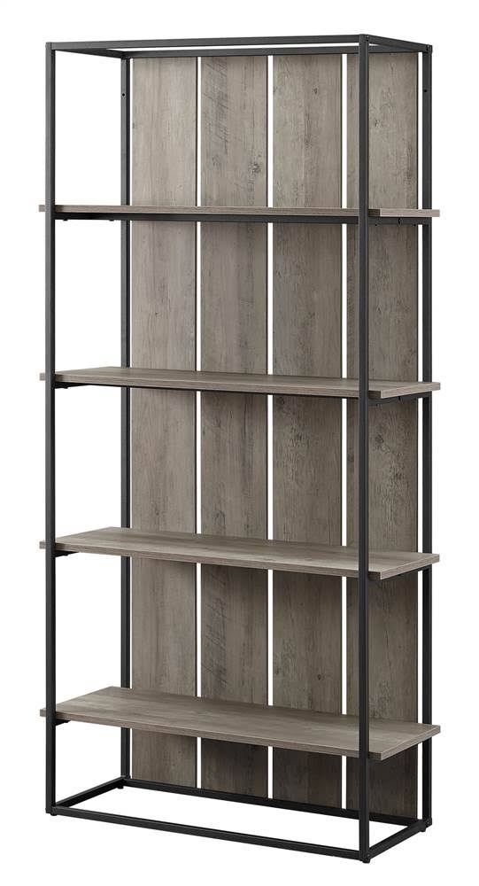 Grey Wash Black Metal Farmhouse Bookcase L92307