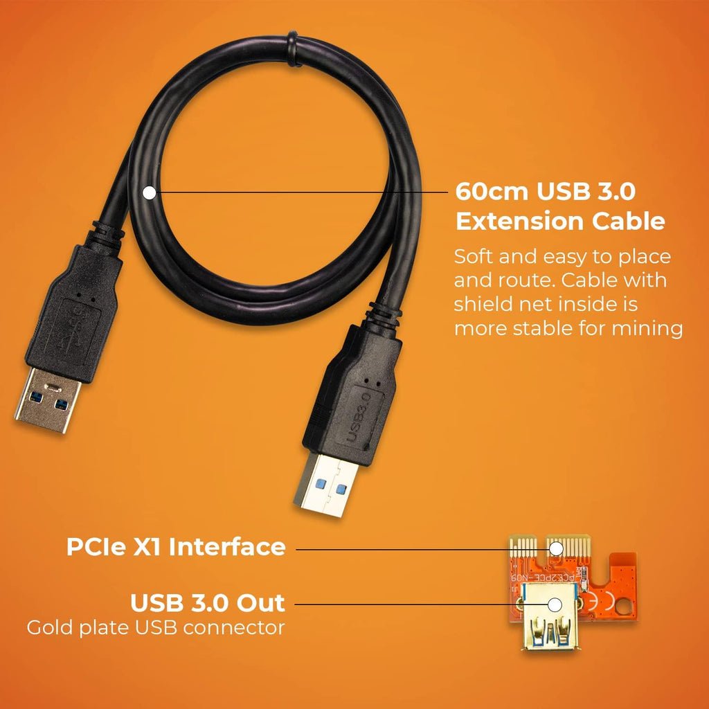 PCIE Riser 1x to 16x Graphic Extension 60cm USB 3.0 Cable Pack of 12 L826