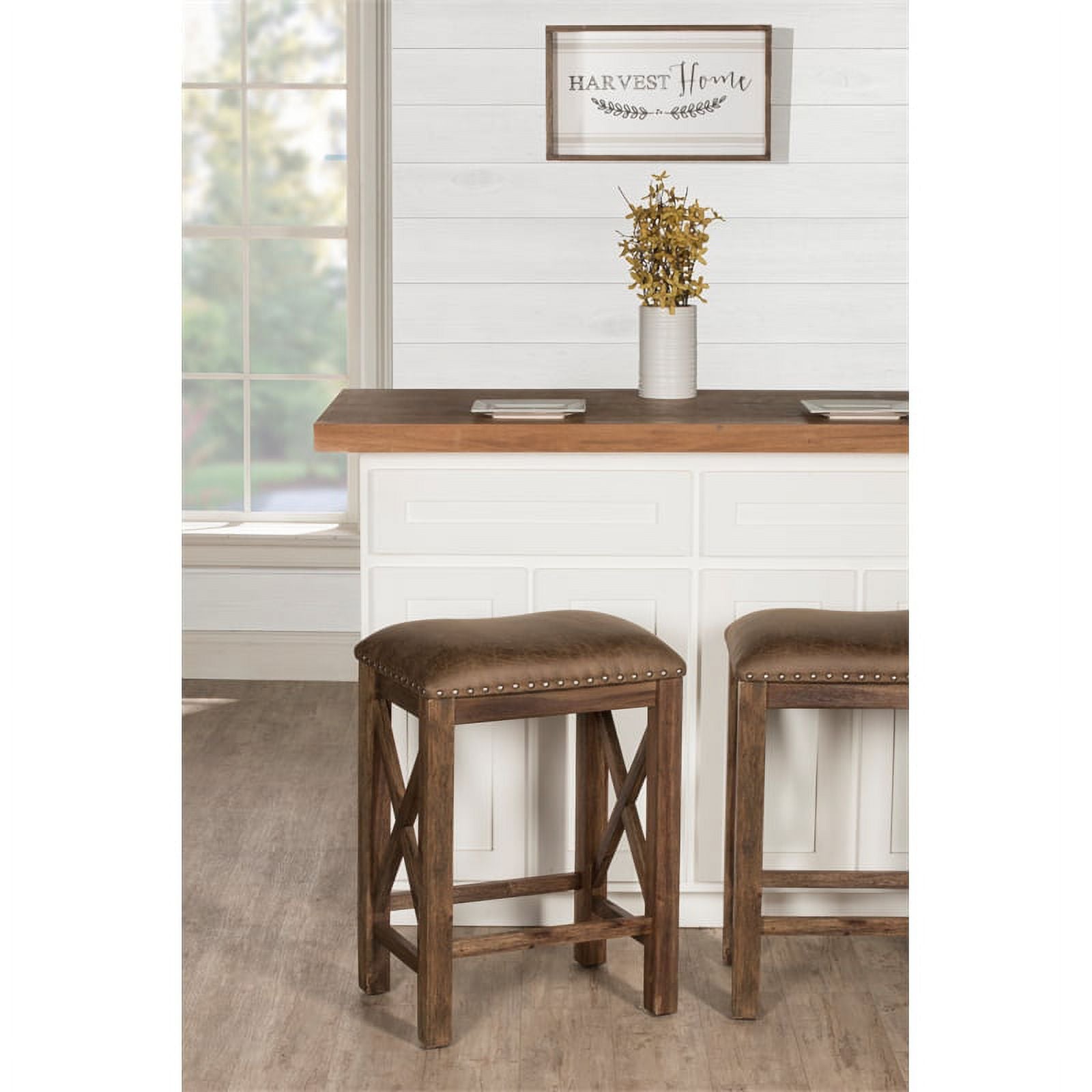 26" Wood/Faux Leather Counter Stool in Brown (Set of 2) K604522