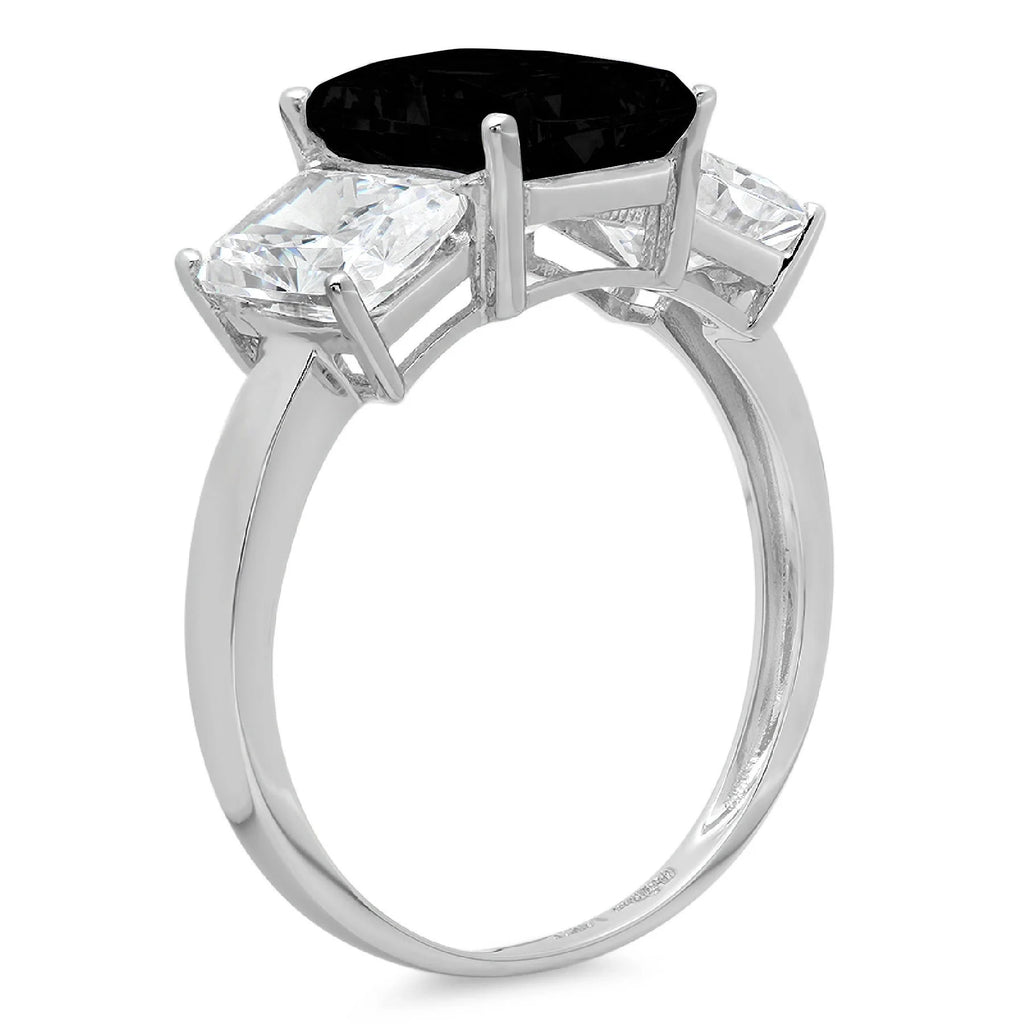 Emerald Cut Black Onyx 14k White Gold 3 Stone Ring Size 10 Z240