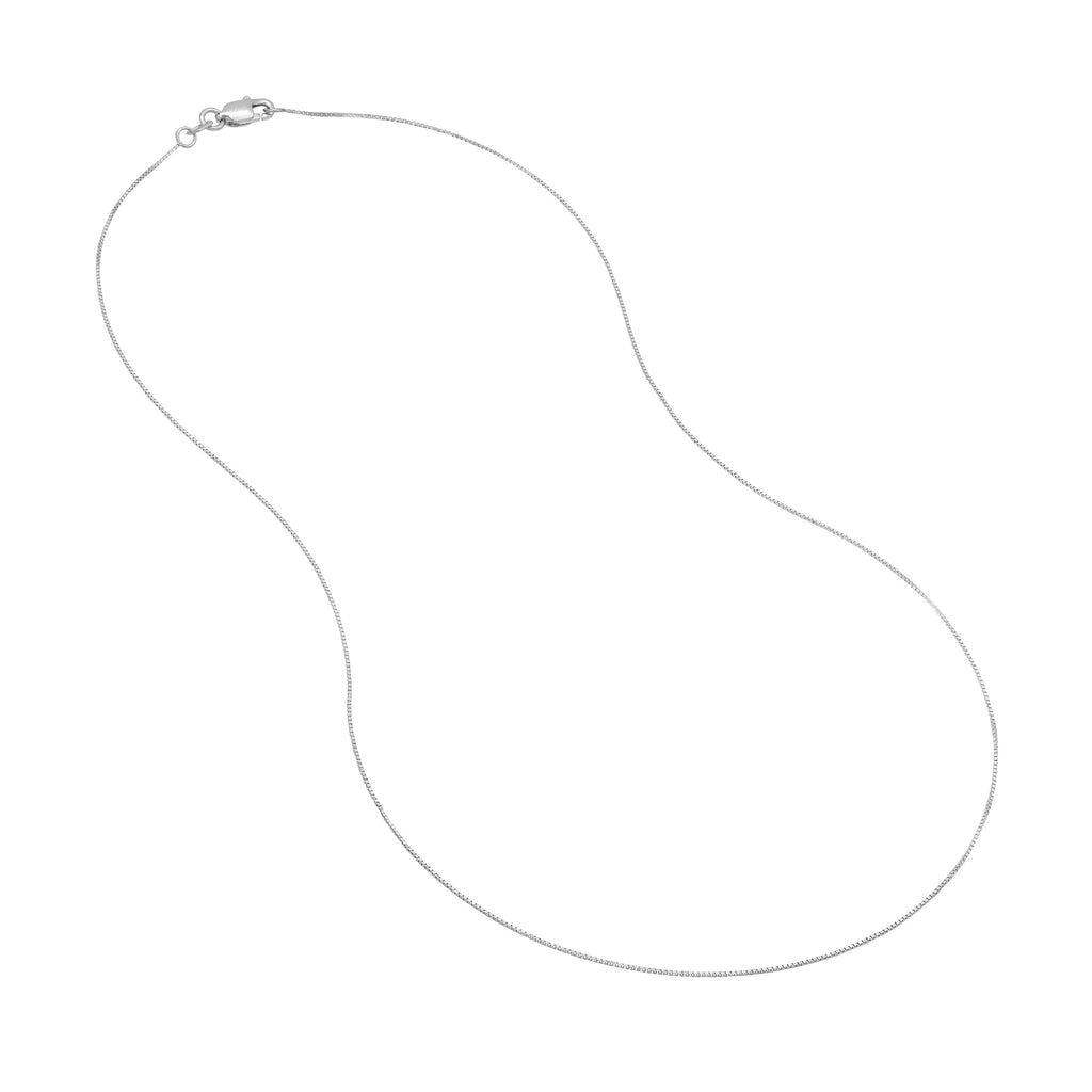 18K White Gold 0.55mm Box Chain Necklace with Lobster Lock X2363