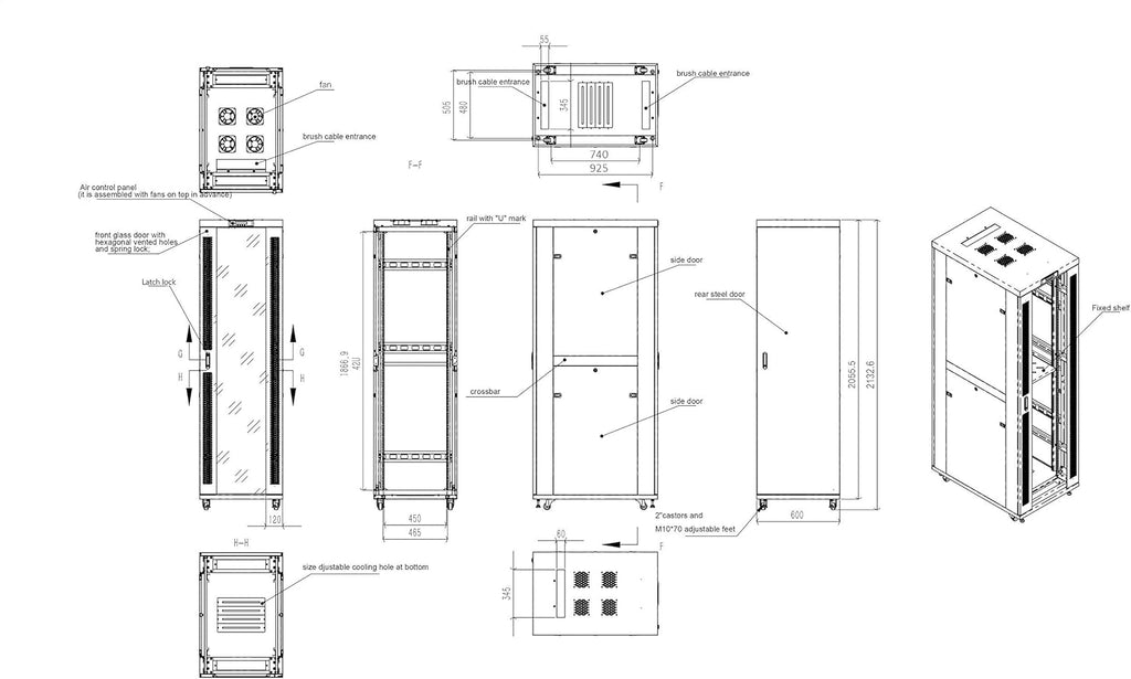 42 U Free Standing Locking Network Rack Cabinet with Shelf and Cooling Fan L32582
