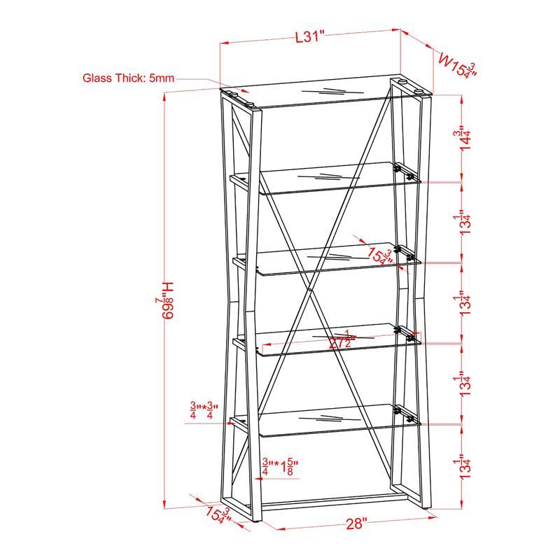 Gold Glass Shelves Bookcase J21658