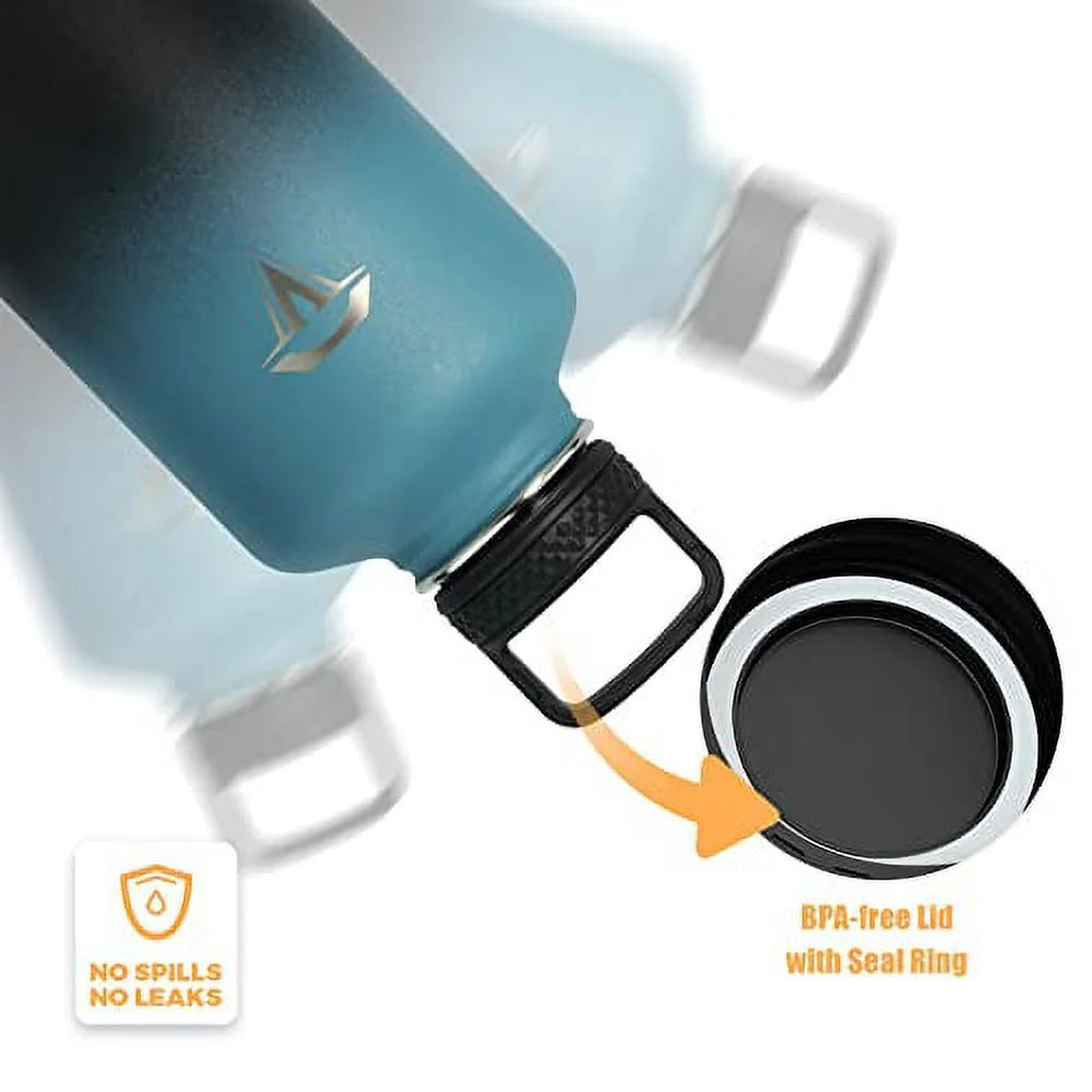 64 oz Insulated Stainless Steel Water Bottle with Straw and 3 Lids G61542