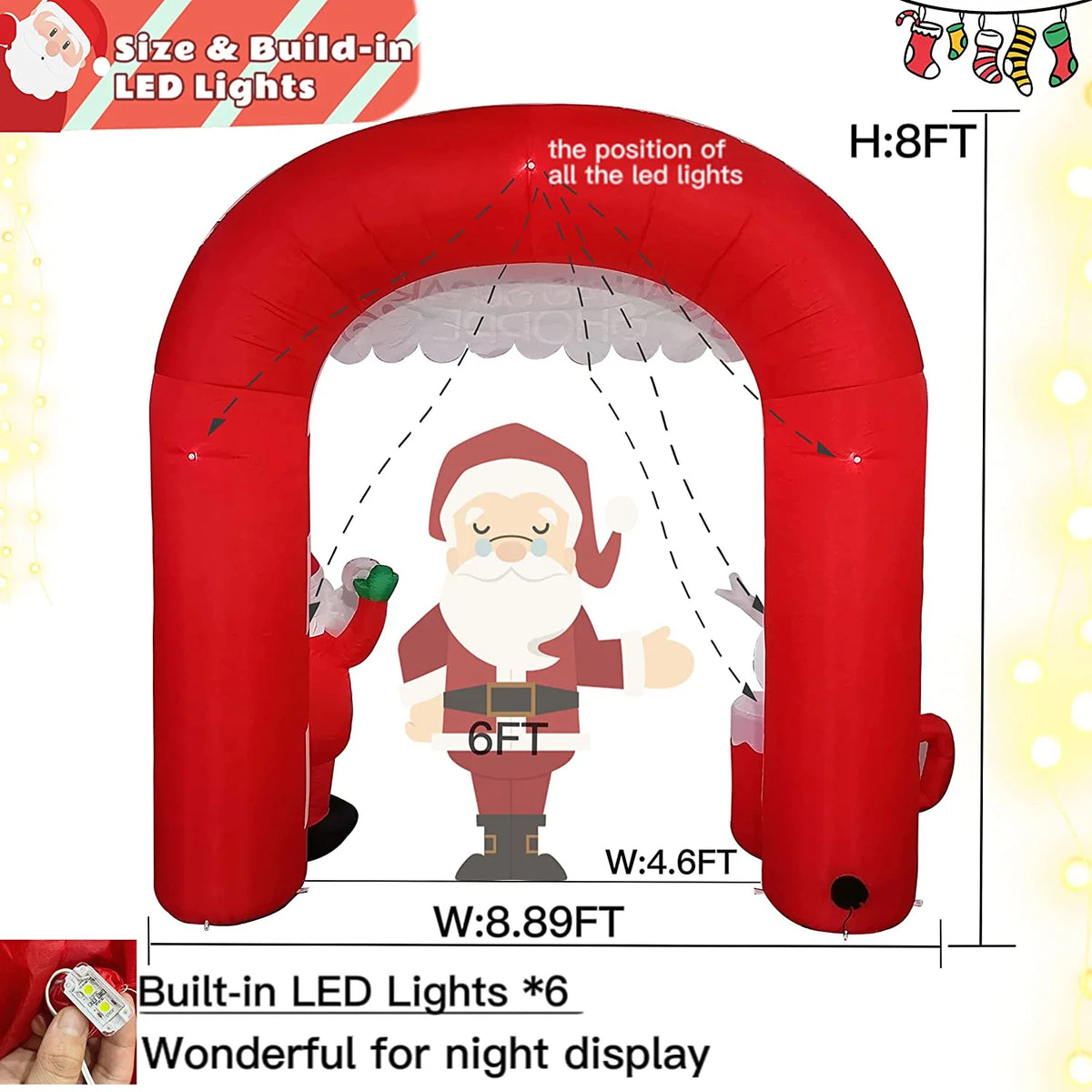 Inflatable Christmas Archway Decorations, 8 FT, LED Blow Up Outdoor Inflatables Z956