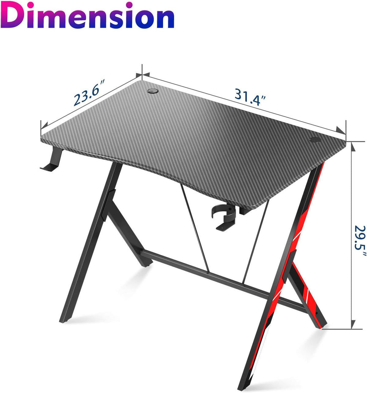 31 inch Gaming Desk with Carbon Fiber Surface and Headphone Hook and Cup Holder V64255