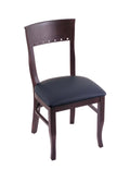 Dark Cherry Finish Bar Stool Chair with Dark Blue Seat J366459