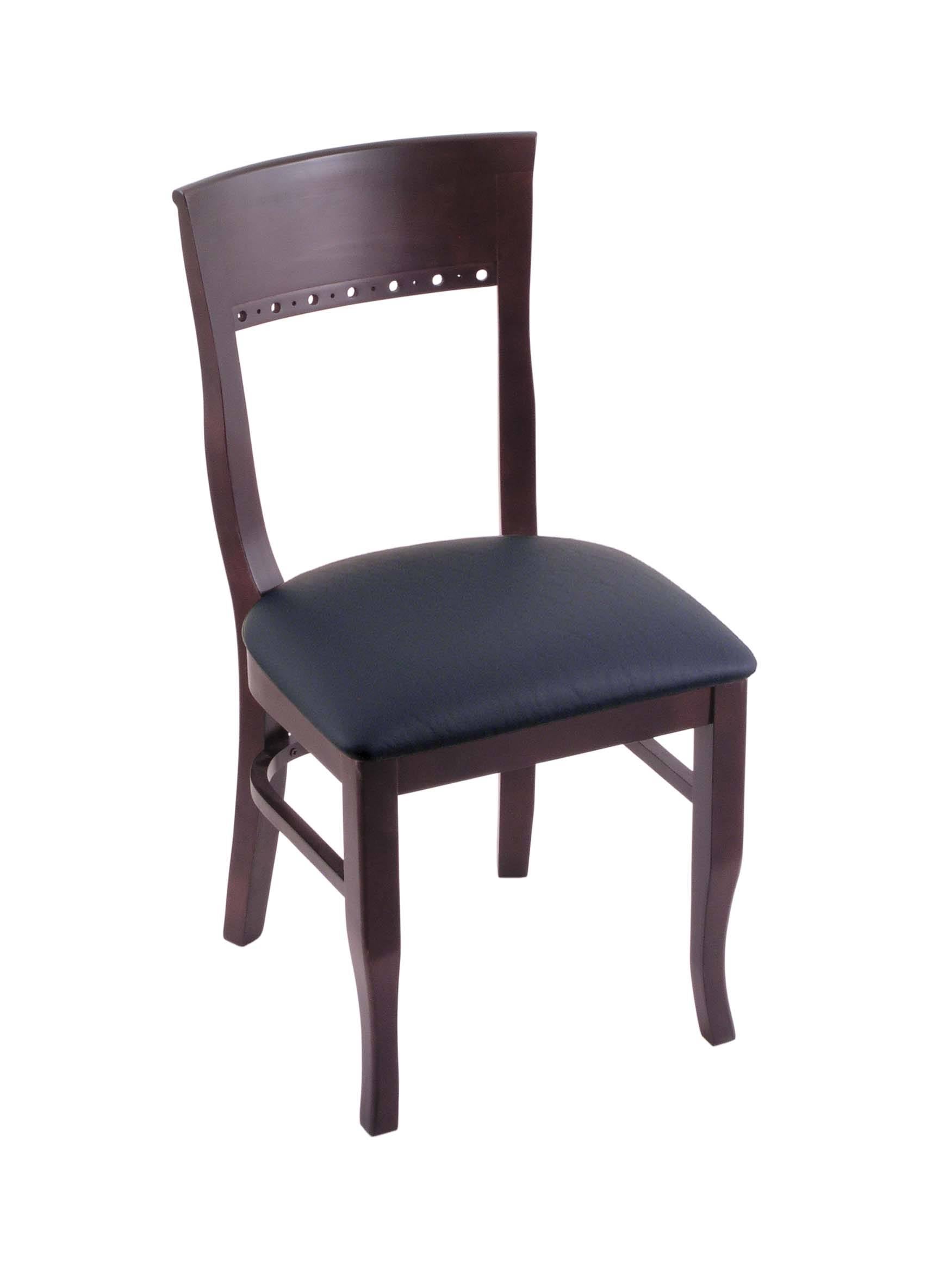 Dark Cherry Finish Bar Stool Chair with Dark Blue Seat J366459
