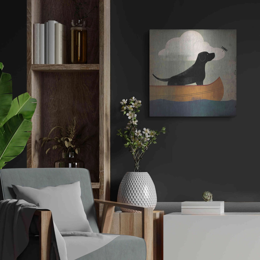 Black Dog Canoe Ride Metal Wall Art, 24"x24" F462