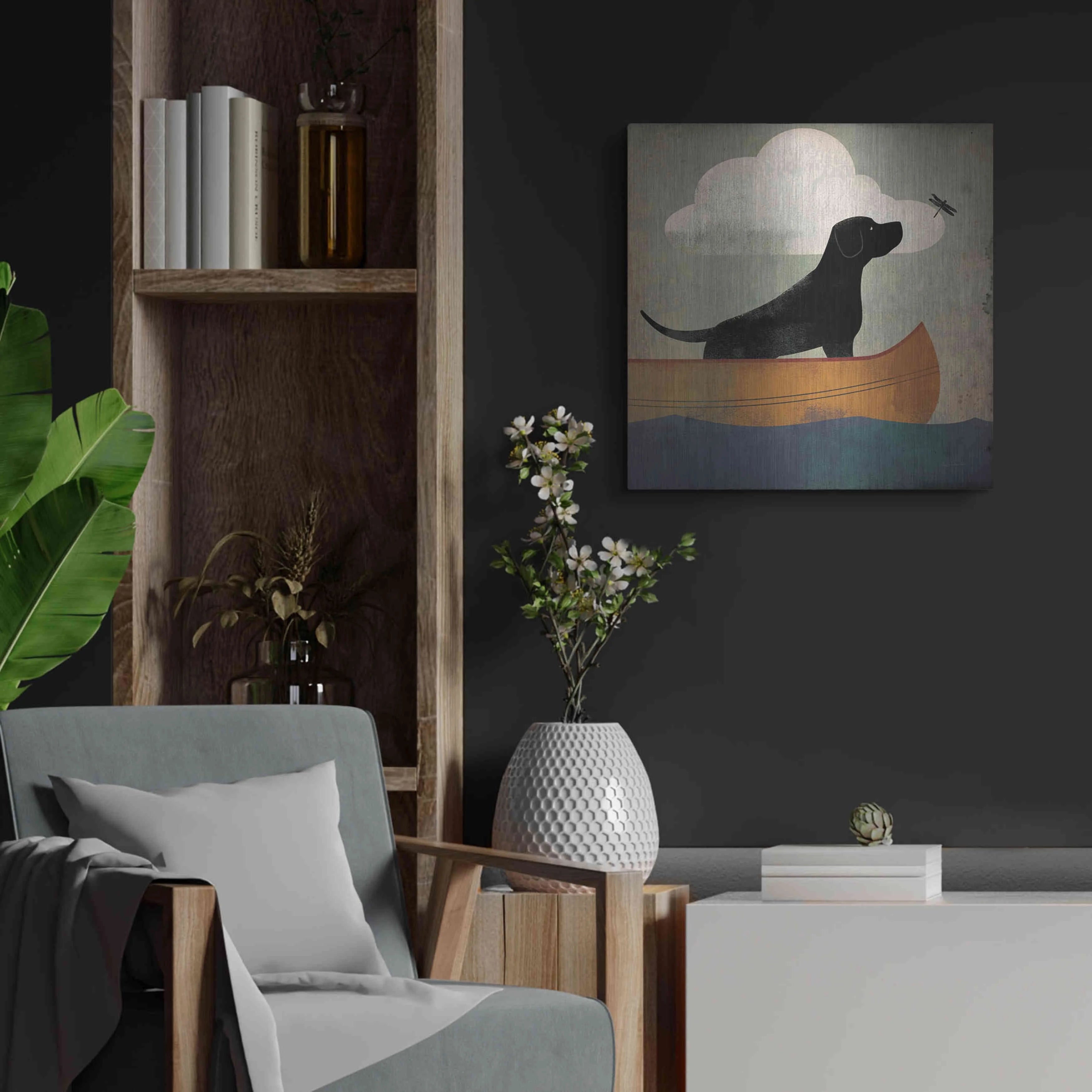 Black Dog Canoe Ride Metal Wall Art, 24"x24" F462