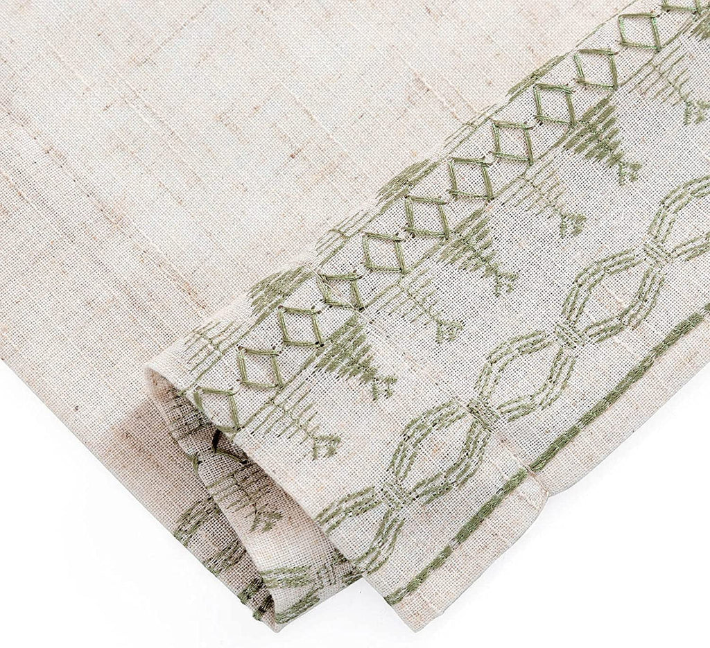 Sage on Beige Semi Sheer Linen Curtains 84 Inch Grommet 2 Panels A446552