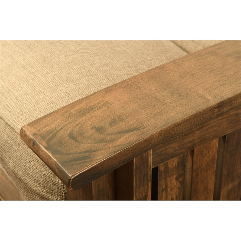 Walnut Futon with Drawers and Linen Gray Mattress J394