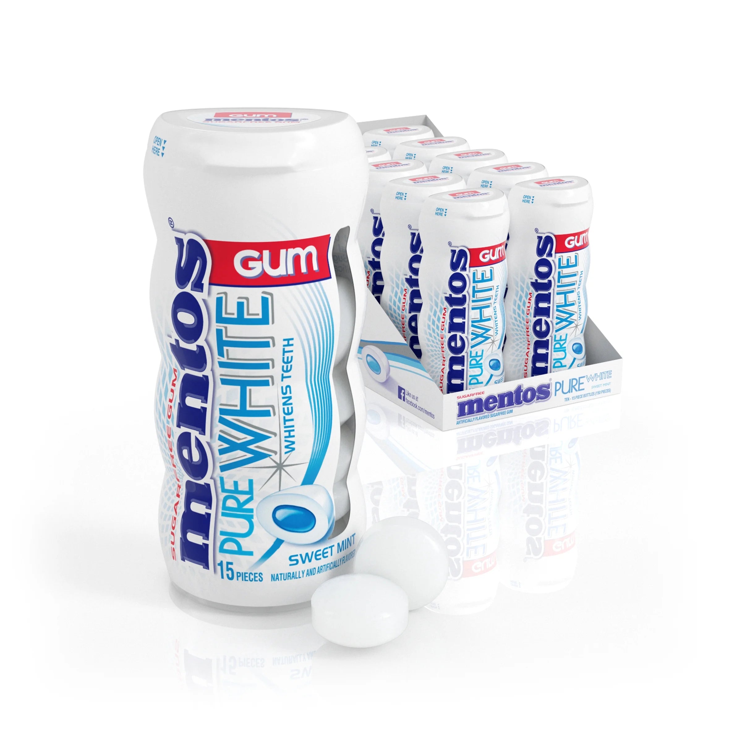 Mentos Pure White Gum Sweet Mint 15 Piece Bottle X810
