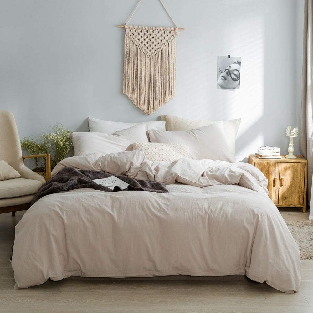 Yellow 100% Natural Washed Cotton Duvet Cover with Closure Ties (3pcs, Queen) V9093