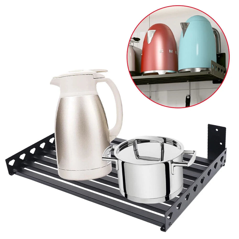 Microwave Oven Wall Mount Shelf Storage Rack with 4 Hooks I31305