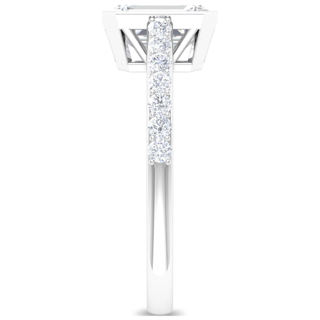 Octagon Cut Moissanite Solitaire Ring in Bezel Setting with Surface Side Stones, 10K White Gold, US 3.50 M2489