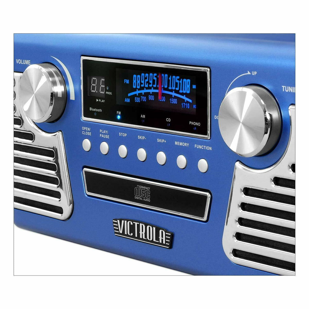 Blue 3-Speed Bluetooth Turntable with CD Player and Speakers C409