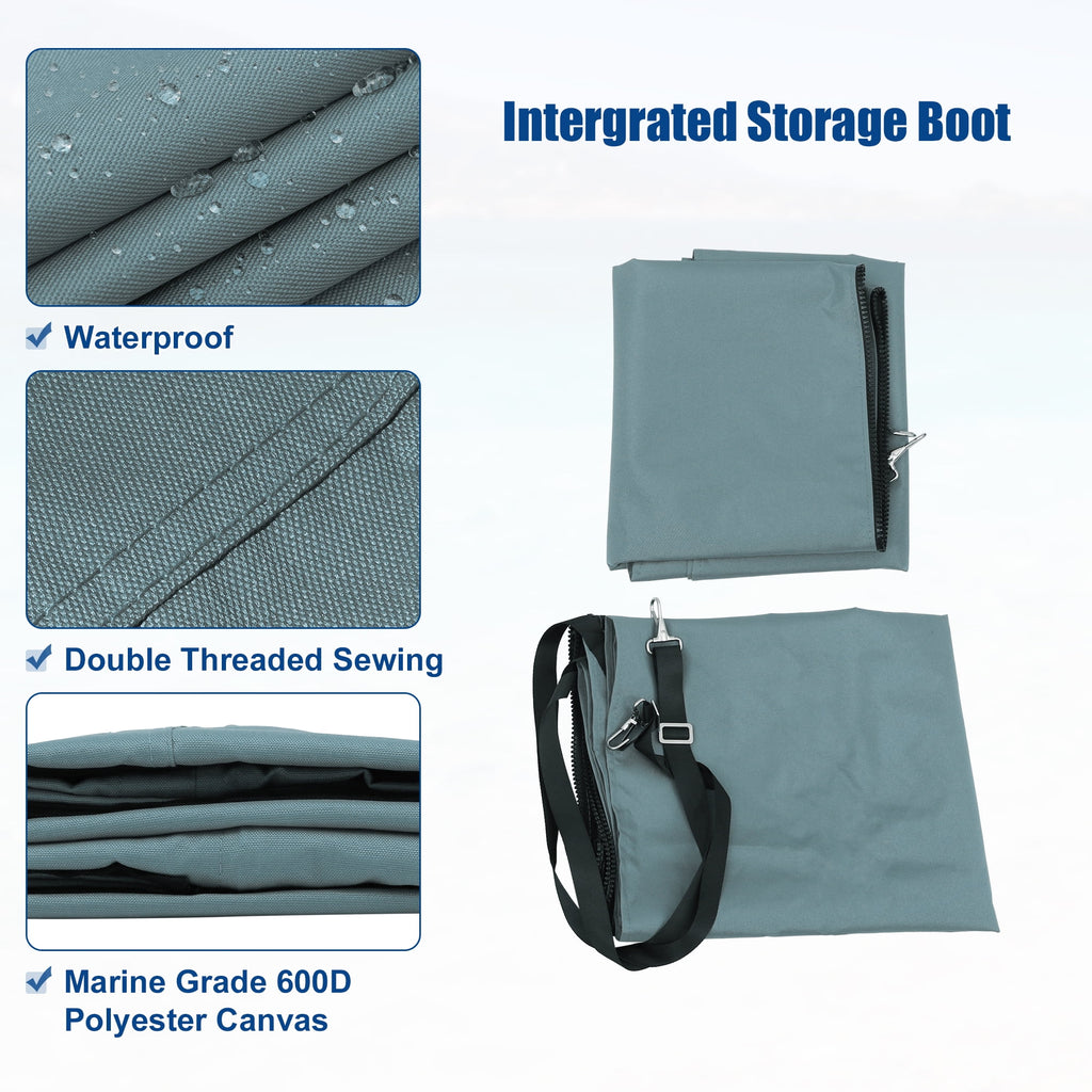 600D 3 Bow Bimini Top Canvas Cover with Detachable Side Blocks Storage Boot Gray P863
