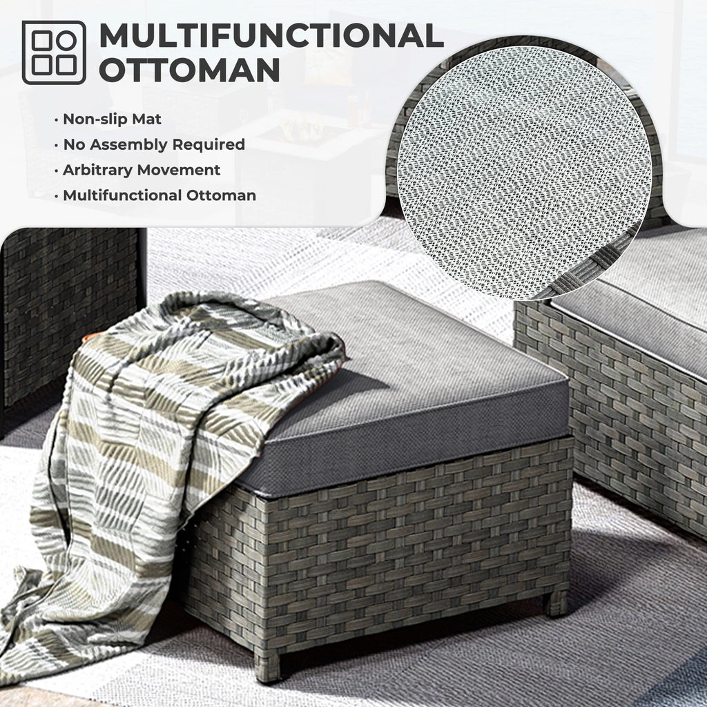 Grey 10 Piece Wicker Patio Conversation Set with Sofa, Ottoman, Fire Pit, Swivel Rocking Chairs J593976