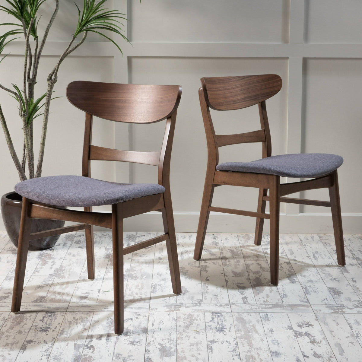 Fabric Dining Chair (Set of 2) Dark Beige Oak Finish E2071