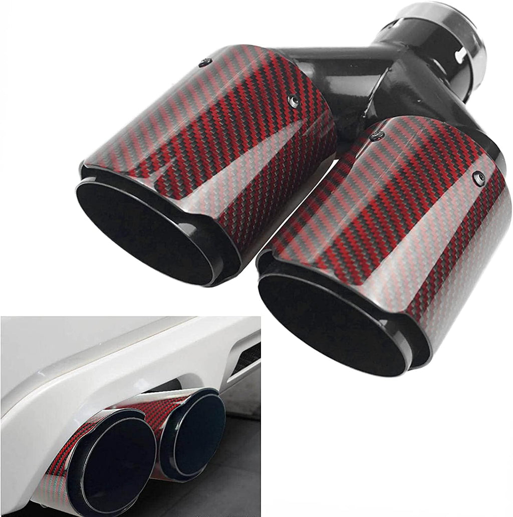 2.5 Inlet 63MM Double Exhaust Tip Carbon Car Tail Tip 3.5 Outlet Glossy Red and Black U755995