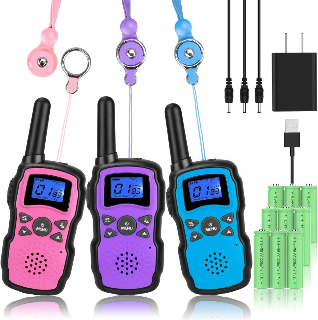 3 Pack Rechargeable Walkie Talkies with USB Charger Battery P927