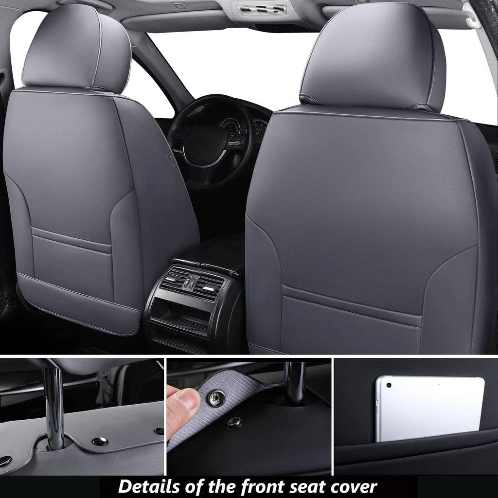 Gray Faux Leather Car Seat Covers Full Set 5 Seats Waterproof Universal Fit Y963
