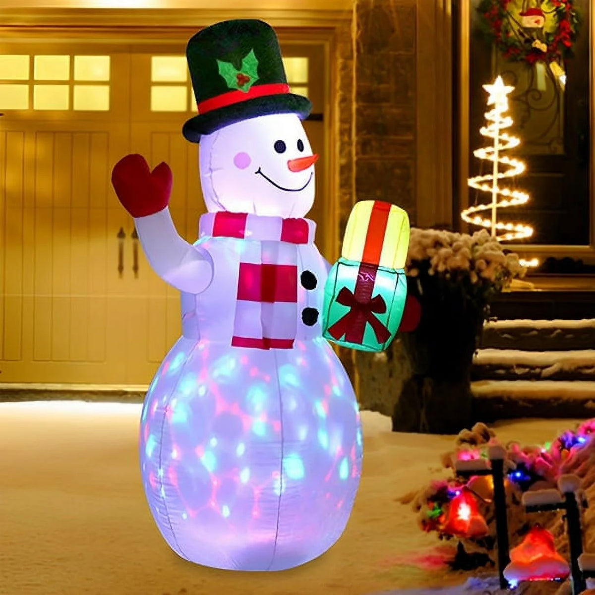 Snowman Christmas Inflatables with Rotating LED Lights J1206