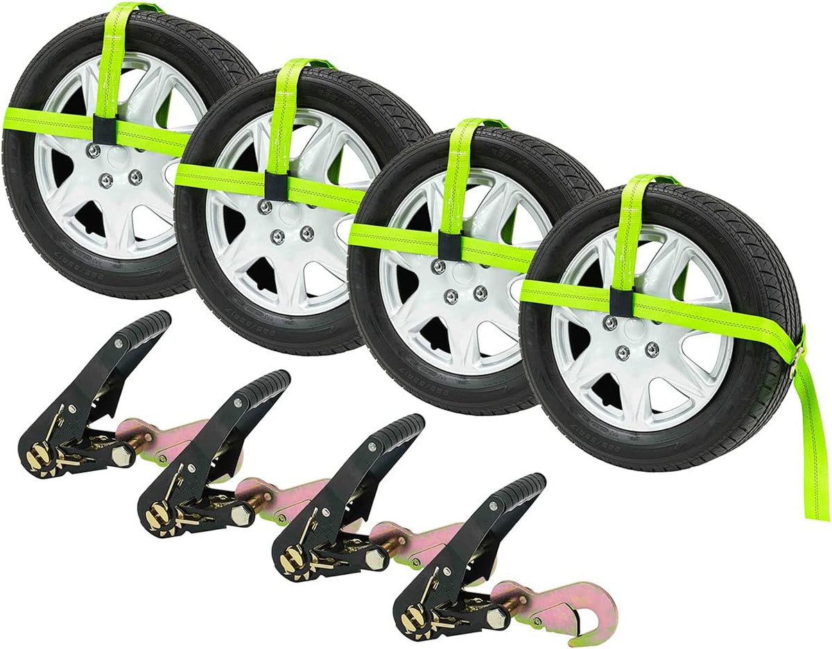 8 Pack 2 x 8' Car Tie Down Ratchet Strap with Flat Hook Green Tire Straps N1167