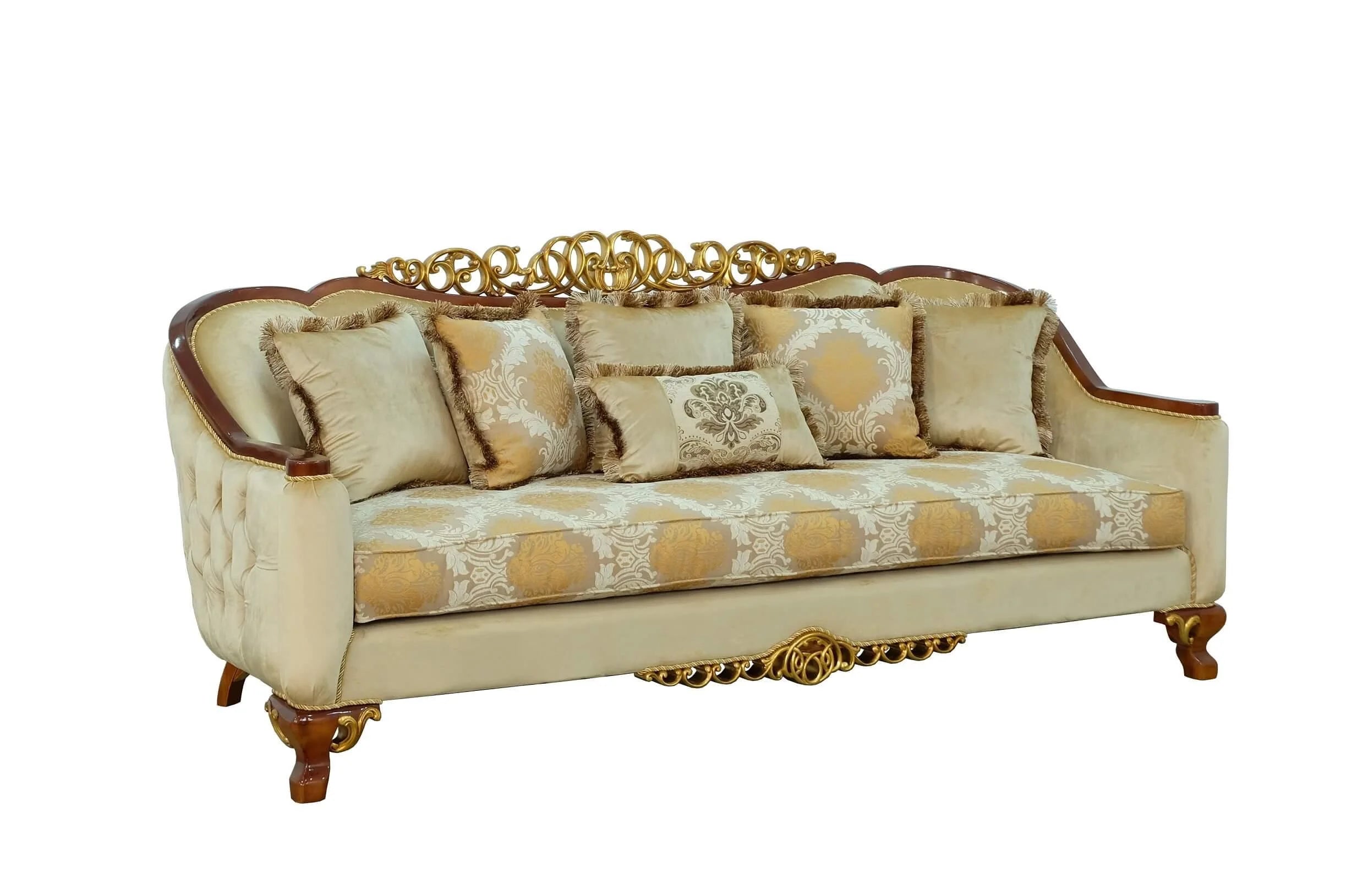 Brown & Gold Wood Trim Sofa N355
