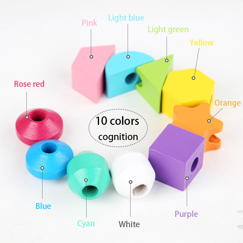 Wooden Stacking Blocks Lacing Beads Shape Matching Toy B43617