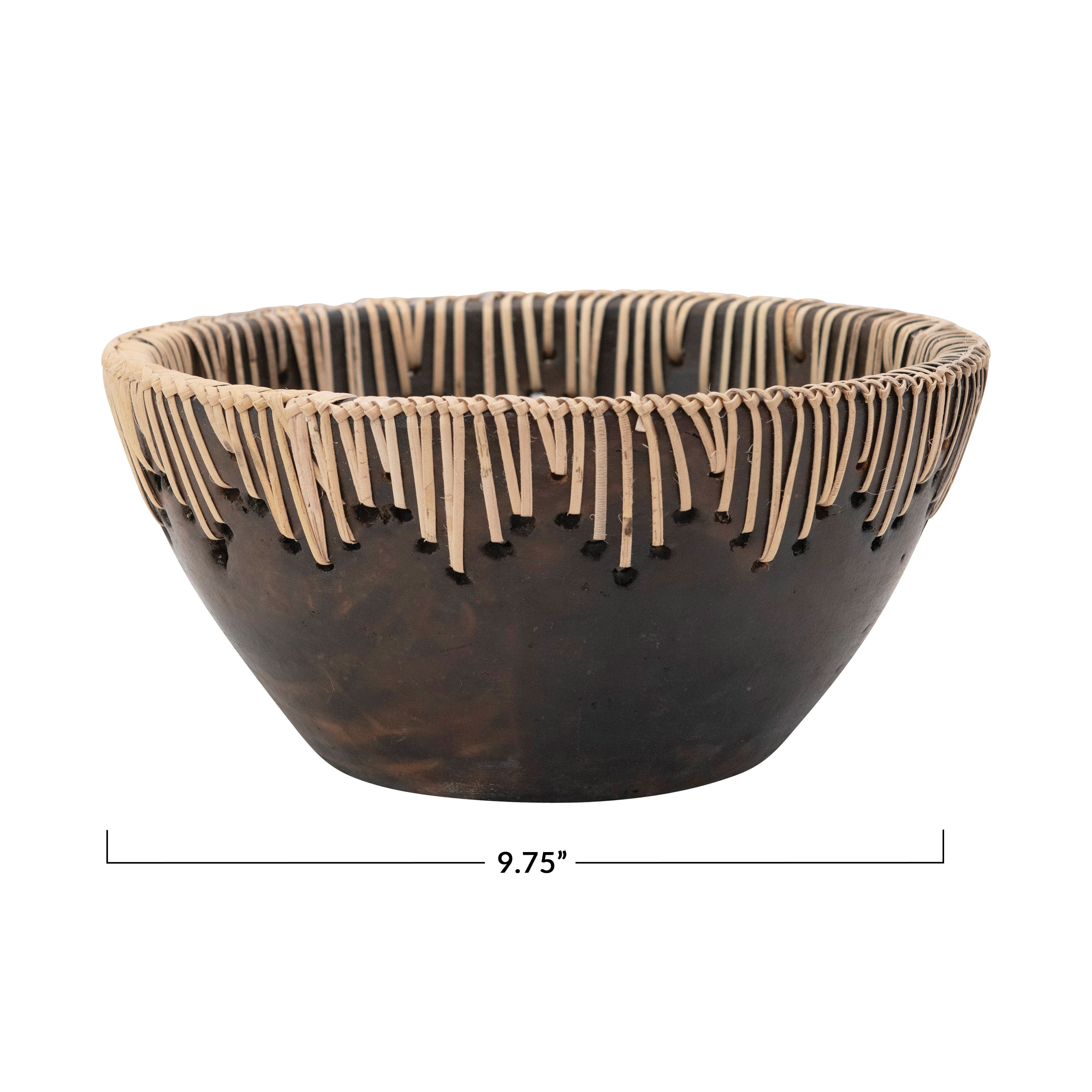Brown Terra Cotta Bowl with Rattan Stitching G833