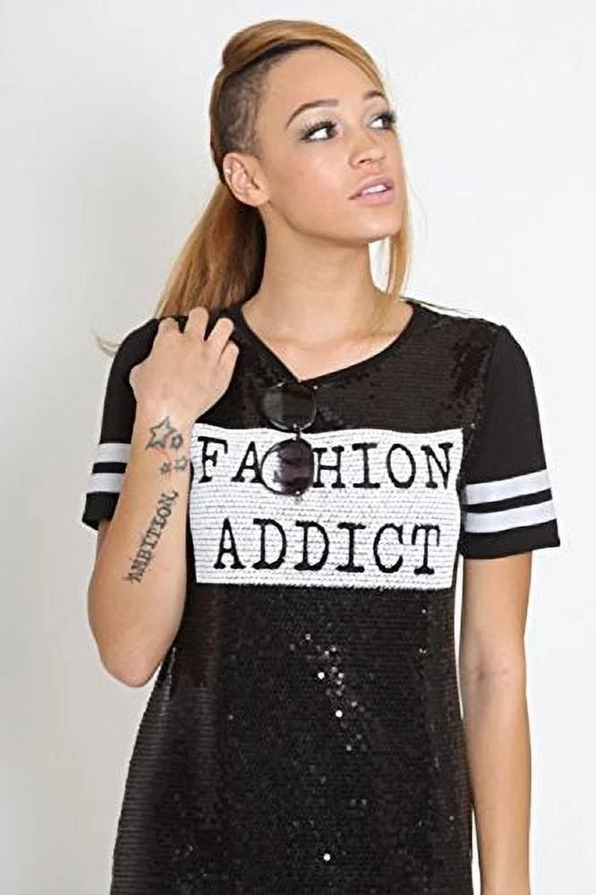 Black and White Sequins Shirt Dress O56431