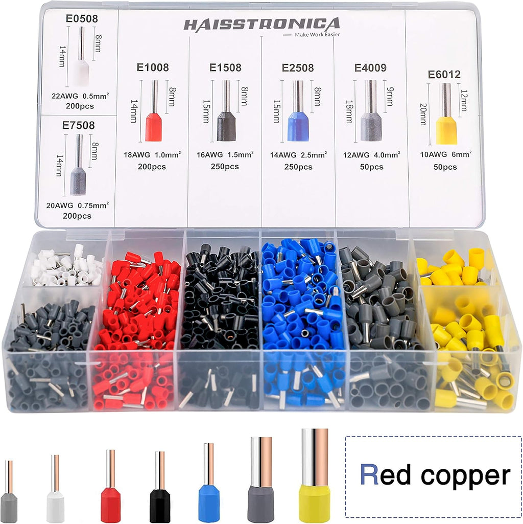 Hexagonal Wire Crimper Plier with 1200PCS Red Copper Wire End Terminals K7773